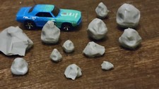 Rocks V3 for landscaping 12 items Gray  3d printed. 1/64 scale. Car not for sale