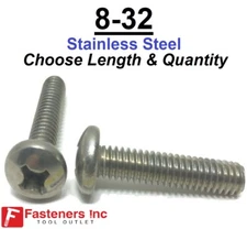 #8-32 Phillips Pan Head Machine Screw Stainless Steel (Choose Length & Quantity)
