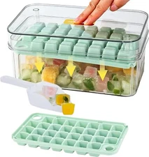Yoove Ice Cube Tray with Lid and Bin | Press Easy to Clear & Green 