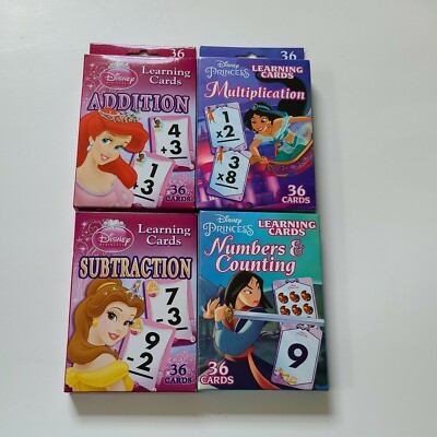 4-Pack Disney Princess Learning Flash Cards Add, Subtract, Counting, Division 
