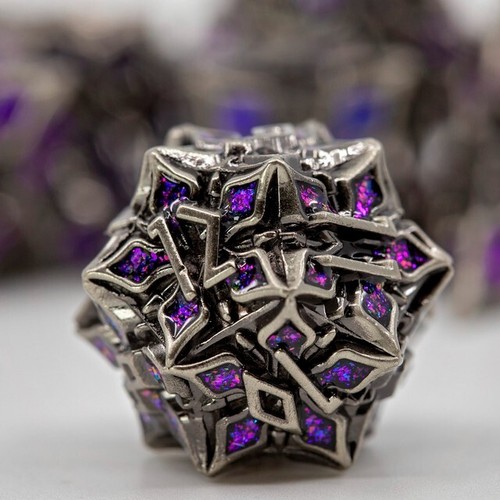 Sage's Petrified Lilium Plum Metal Polyhedral Dice Set DnD RPG Games TTRPG - Picture 14 of 16