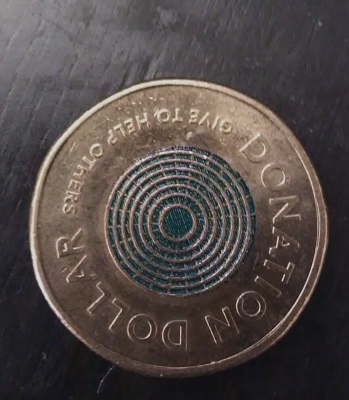 Rare 2020 $1 Donation coin JC Initials, odd shape, plus Donation