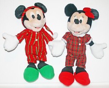 MICKEY MINNIE MOUSE PLUSH PAJAMAS PJS LARGE STOCKING CABOW SLIPPERS STRIPE PLAID