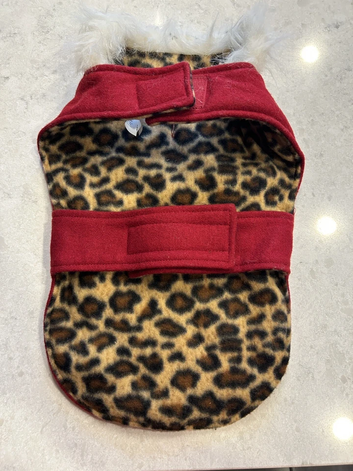 Simply Dog Wool Fur Blend Red Christmas Santa Coat Cheetah Print Medium Heart - Image 3 of 4