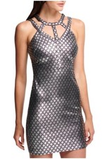 GUESS Womens Metallic Halter Cocktail Dress Silver 8