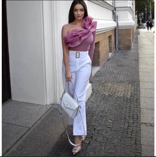 ZARA NEW CROP TOP WITH ORGANZA DIRTY MAUVE ONE SHOULDER SIZE MEDIUM | eBay