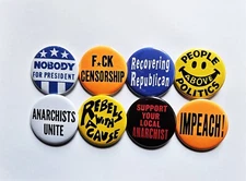Vintage Reproduction Protest Pinback Buttons Magnets & Bottle Openers. Set 04