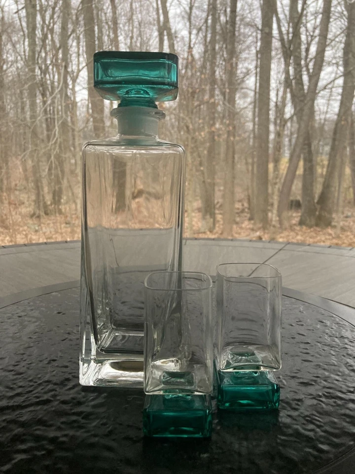 Raro MCM Luigi Bormioli Light & Music Set Decantador de turquesa y 2 vasos de chupito Foto 2 de 4