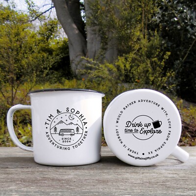 Personalisierte Adventuring Together Tasse 380ml Dose Metall Emaille Kaffeetasse Outdoor