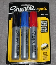 3 Sharpie PRO Durable King Size Black Blue & Red Wet or Dry Permanent Markers