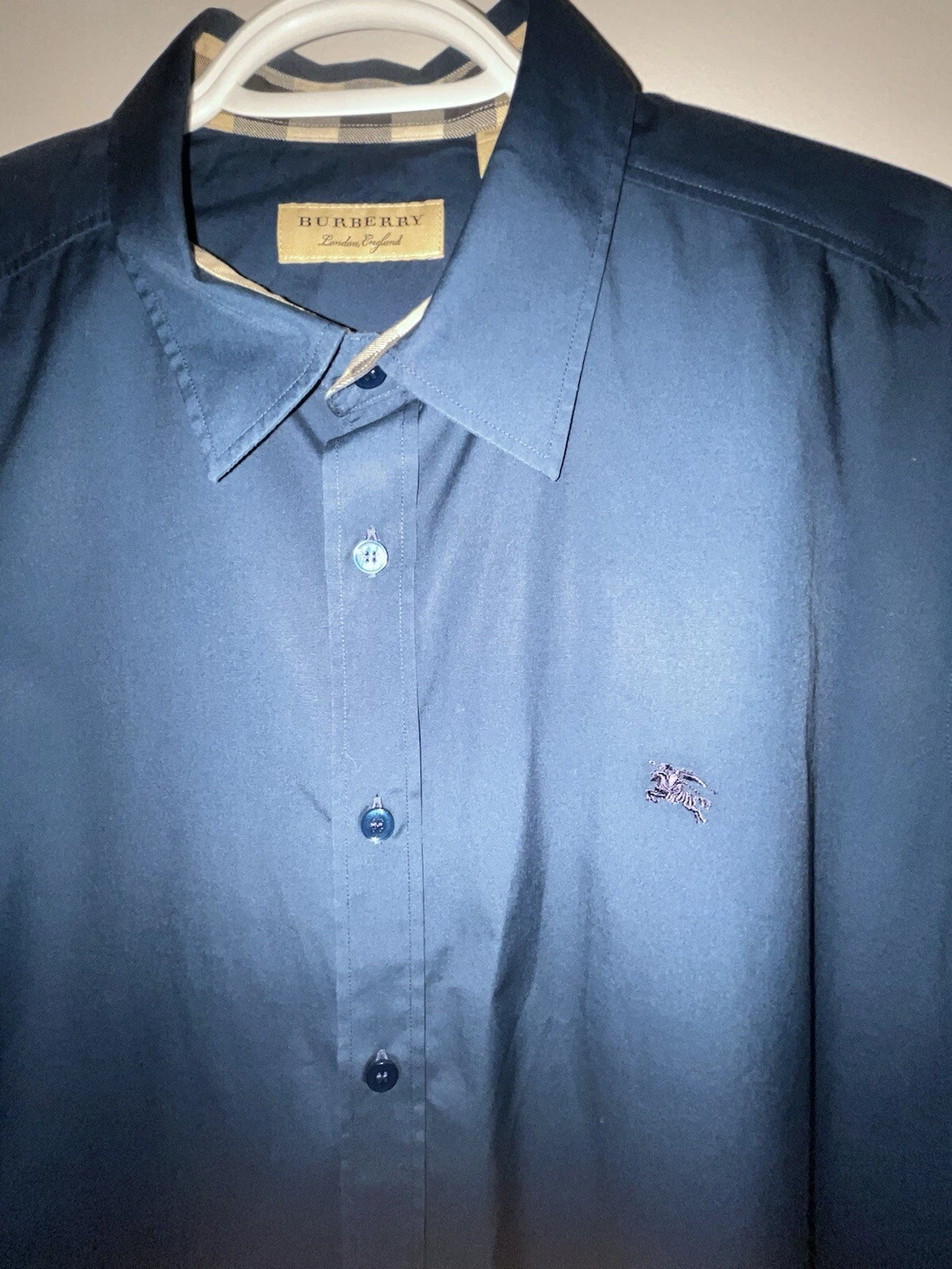 XL Burberry Camicia Uomo Maniche Lunghe Casual Blu Navy AUTENTICA