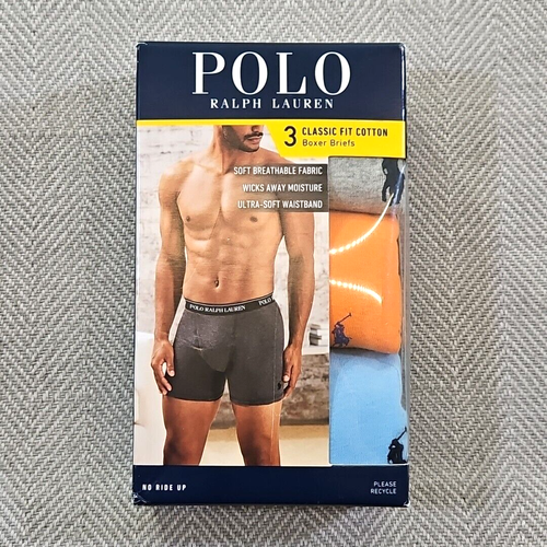 Polo Ralph Lauren 3er Pack Boxershorts Herren XL grau orange blau No Ride Up Neu mit Karton