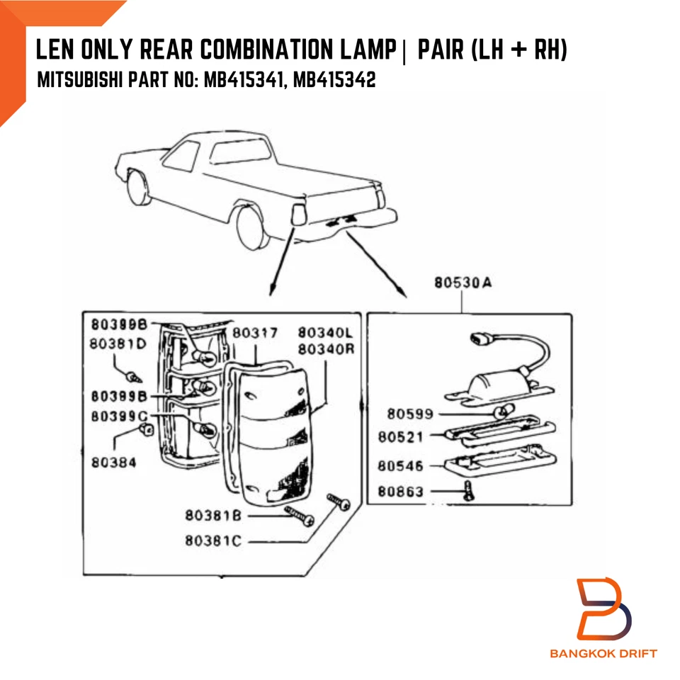 Par de lentes de luz trasera para Mitsubishi Mighty Max L200 Dodge Ram 50 87-94 Foto 2 de 4