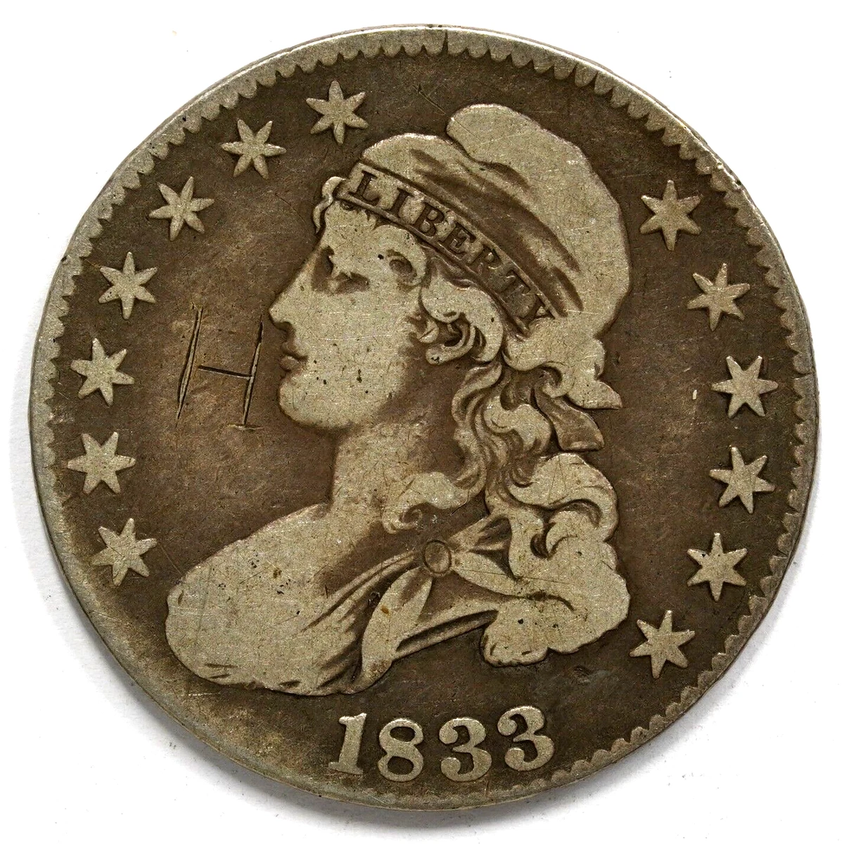 Circulated 1833 Year US Early Half Dollar Coins (1794-1839) for