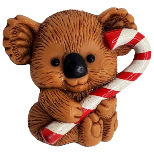 Vintage 1982 Hallmark Holiday Koala Bear Candy Cane Lapel Pin Christmas Brooch - Afbeelding 1 van 7