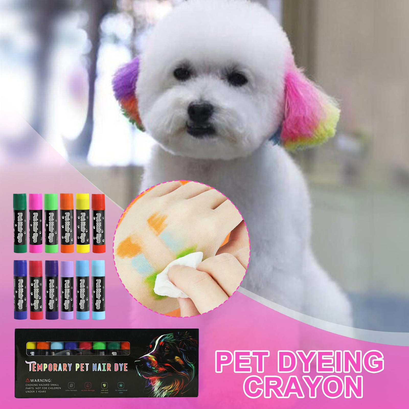 Pet Hair Dye 12 Colors Washable Pet Safe Hair Dye Dog Nail Polish