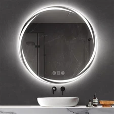 Circle LED Bathroom Mirror With Lights Large Dimmable Wall Vanity Mirrors Makeup