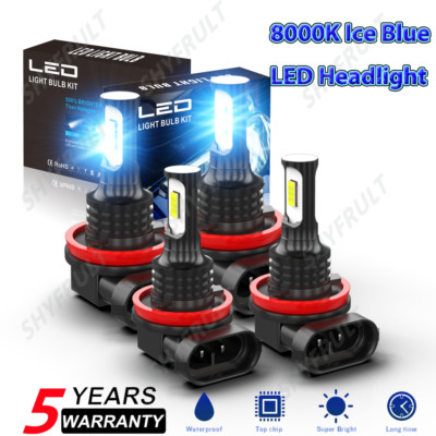 4x Blue LED Headflight For Can-Am Defender HD5 HD8 HD10 Bulbs H11+H11 Light Kit