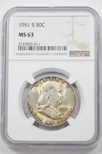 US 1951-S Franklin Half Dollar 90% Silver NGC MS63 2422 combine shipping*SFCOIN