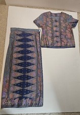 Vintage Handmade Two Piece 80S 90S Floral Top and Skirt Set Suit Short Sleeve