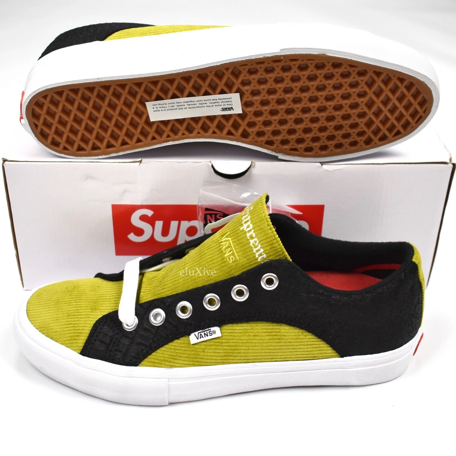 Baskets professionnelles Supreme x Vans Croc en daim moutarde corduroy 9,5 AUTHENTIQUES neuves avec étiquettes