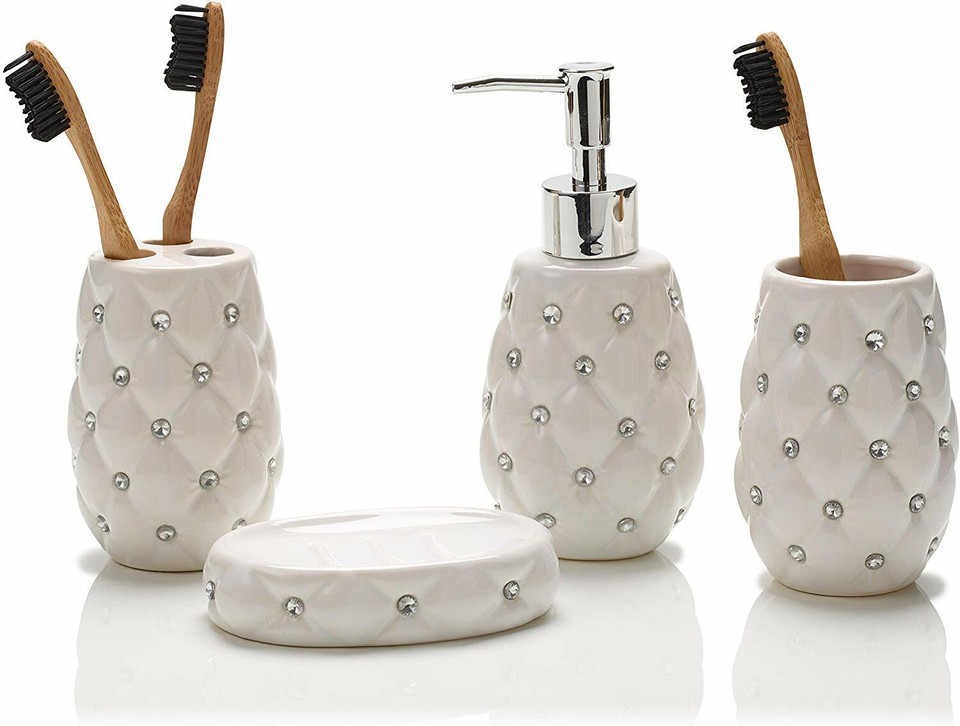 LUXURY DIAMANTE WOODEN MDF WC TOILET SEAT OR SHOWER CURTAIN WITH HOOKS