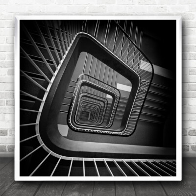 Treppe Treppe s/w Schiene Stufen Spirale Schwindel Perspektive Pov Quadrat Kunstdruck