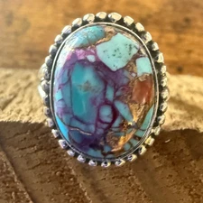 Kingman Pink Dahlia Turquoise 925 Sterling Silver Handmade Ring, Size 10
