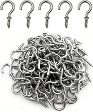 100 Pcs 304 Stainless Steel Screw Hooks 5/8 Inch Small Hook Screw-In Light Hoo