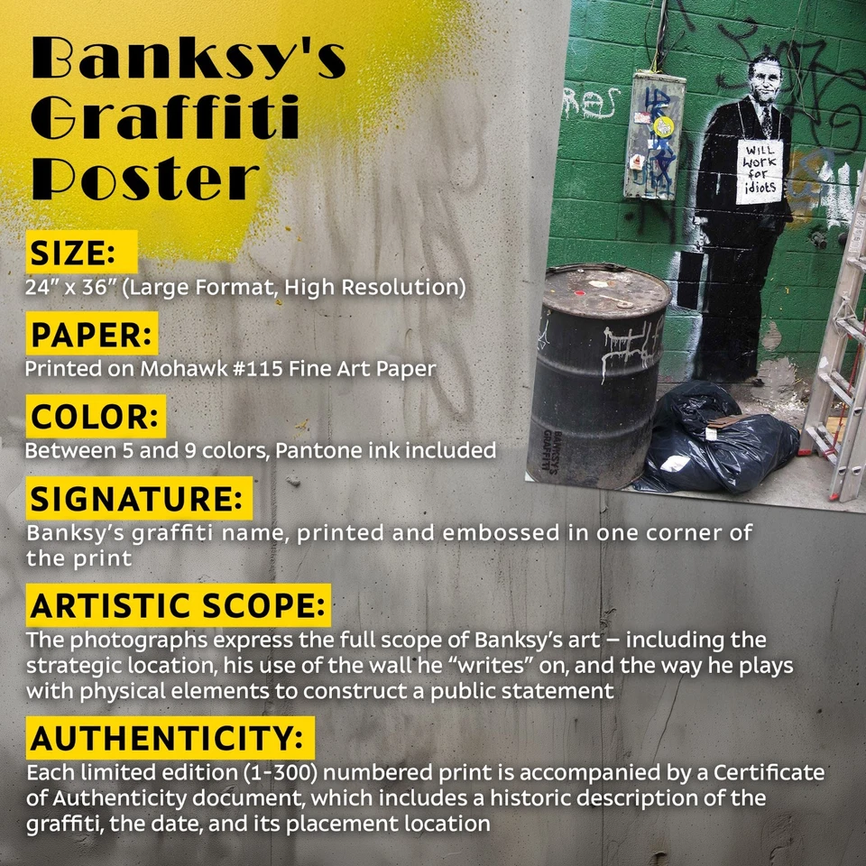 Banksy's Graffiti Work for Idiots 24x36" (Vertical) Art Print | Limited Edition - Image 4 of 4