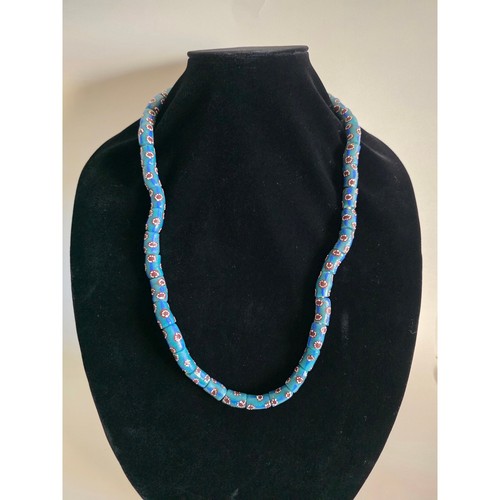 Blue Ghana Glass Trade Beads Strand African 15-17mm Long 10mm Wide