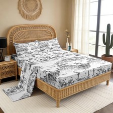 Southwest Cowboy Set Full Size Western Desert Bedding Set 4Pcs Black White Fa...