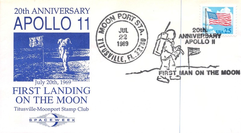 20th ANNIV APOLLO 11 ASTRONAUT/FLAG CACHET, MOON PORT STA FANCY -FLAG  SC#2278