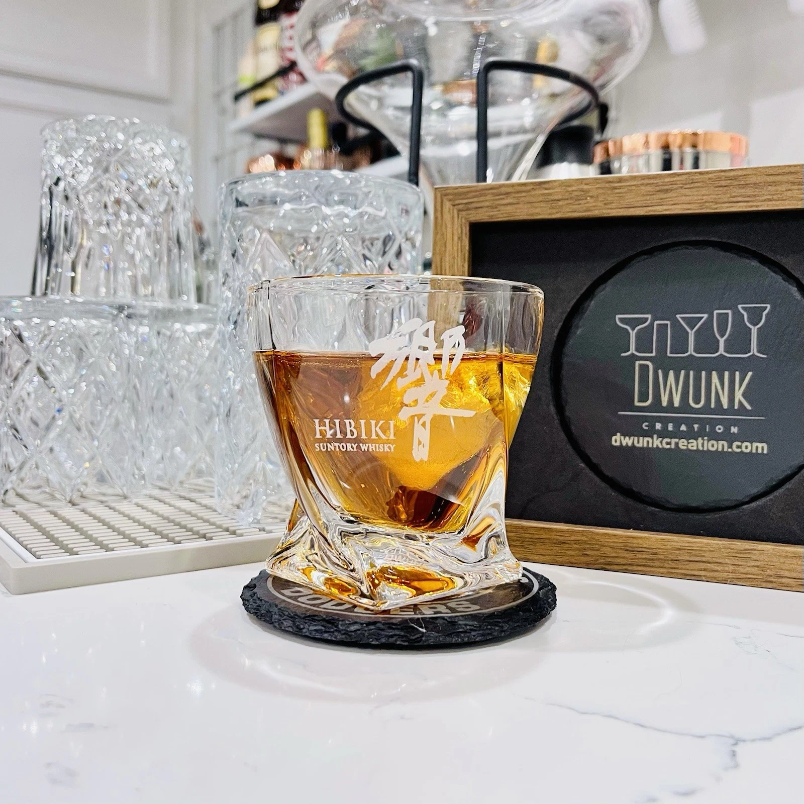 Engraved Hibiki Twisted Whiskey Glass - Twisted Whiskey Glasses