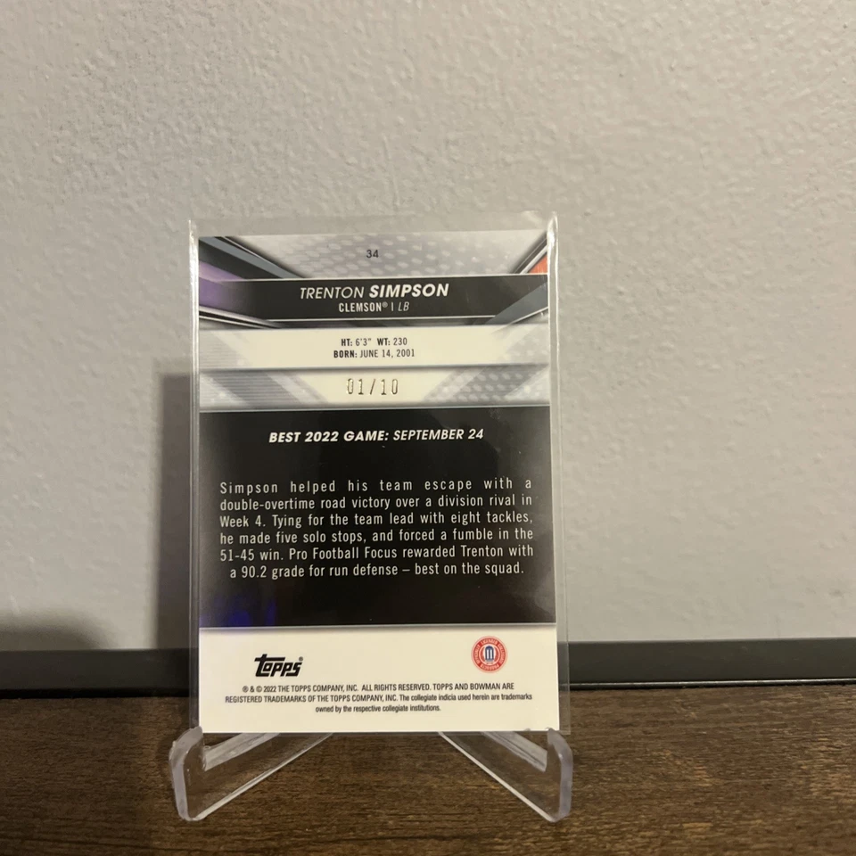 TRENTON SIMPSON 2022 BOWMAN UNIVERSITY'S BEST Red Refractor 1/10 - Image 2 of 4