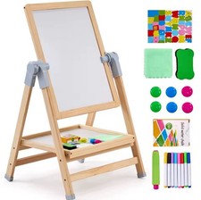 VEVOR 2-in-1 Kids Art Easel Double-Sided Wooden Magnetic Whiteboard Chalkboard