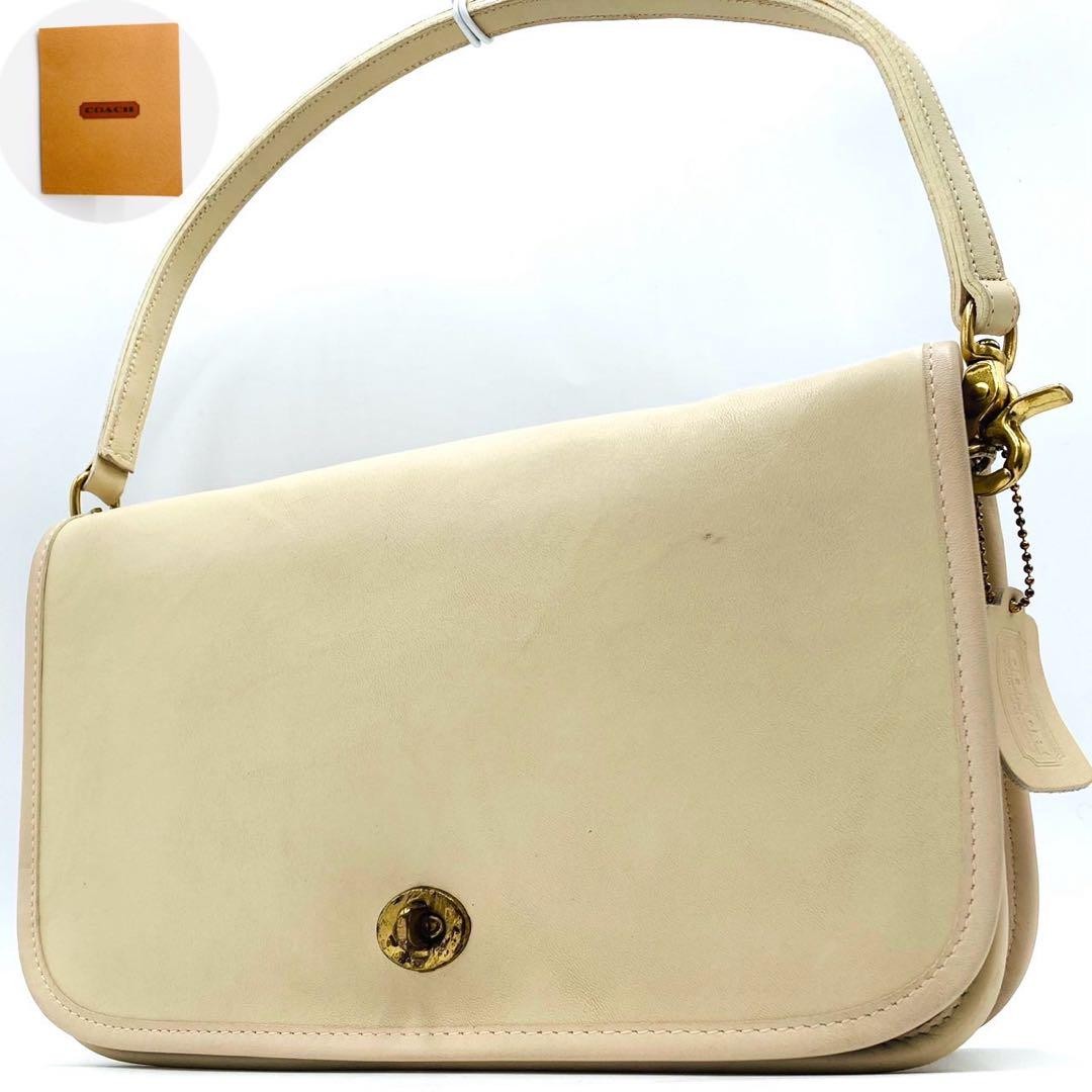 COACHバッグ Old Coach shoulder bag leather white turn lock 6957 With Card Used