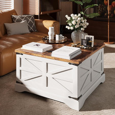 Rustic Farmhouse Coffee Table with Storage  Lifting Top - White Wood Finish