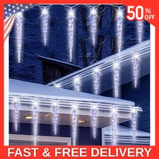 Christmas Icicle Lights Outdoor, 16.4FT Crystal String Light with 40 Ice Shap...