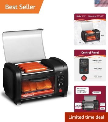 Compact Hot Dog Toaster Oven with Slide-Out Crumb Tray & Oil Retaining Design