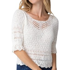 Natural Life Boho Peasant Festival Crocheted White Top XL