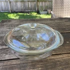 Vintage Pyrex Round Casserole 024 With Matching Lid 2 Quart Clear Glass Handles