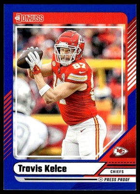 Travis Kelce 2024 Donruss #285 Press Proof Blue Kansas City Chiefs Football Card