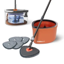Hmbletech Dual Chamber Spin Mop and Bucket System, Separate Orange 