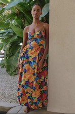 Anthropologie Farm Rio Maxi Dress Orange Floral Vacay Preppy Boho Medium NWT