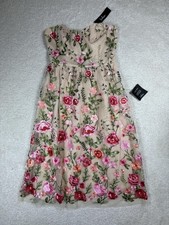 Lulus Dress Women M Pink Embroidered Floral Strapless Sweetheart Fit & Flare