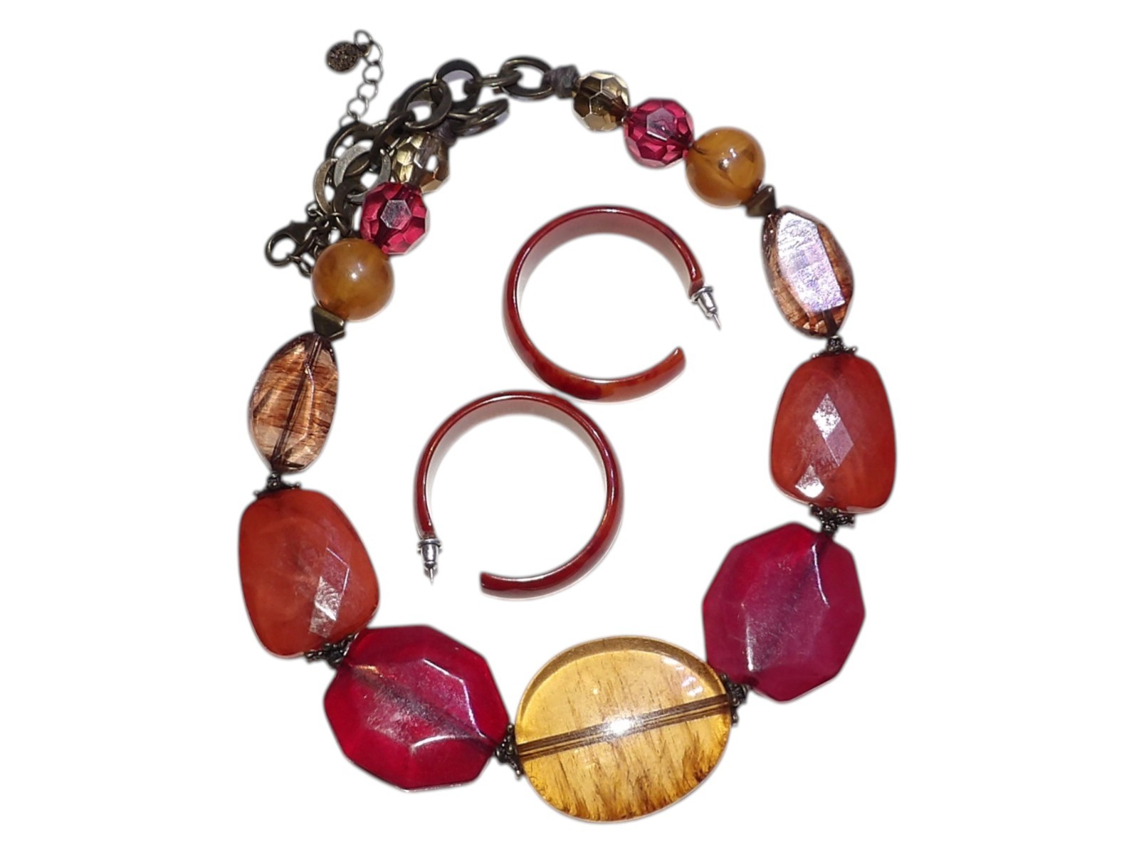 Ruby Rd Chunky Statement Necklace POPPIN Red Oran… - image 12