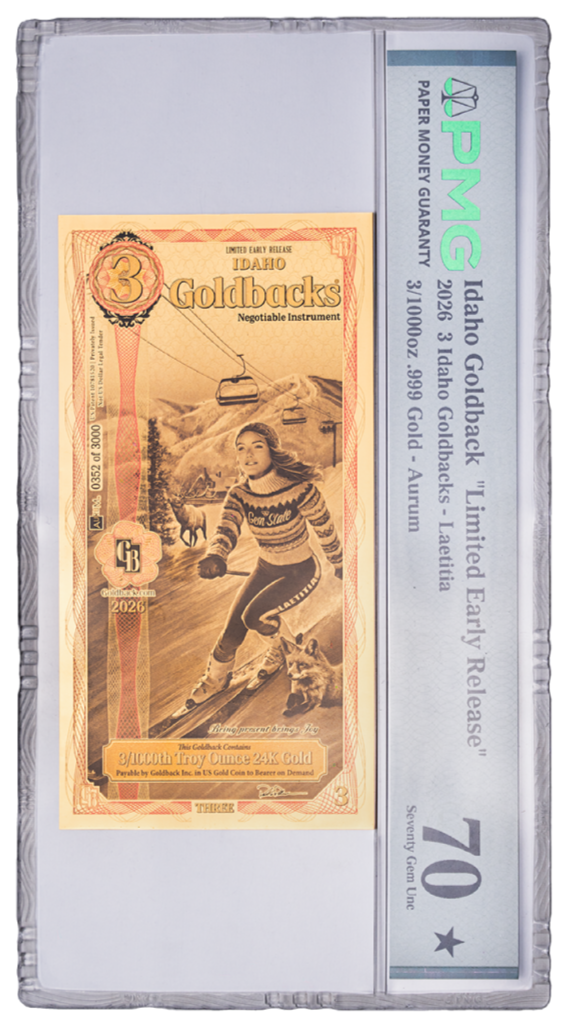 2026 Idaho 3 Limited Early Release Goldback PMG 70 (Laetitia, Joy