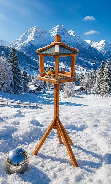 Vogelhaus Zillertal Mit StäNder Vogelfutterhaus Futterhaus Vogel Haus Holz-image