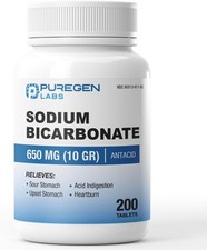 Comprimidos de bicarbonato de sodio Puregen Labs 650 mg (10 granos) - 200 unidades | Grado USP